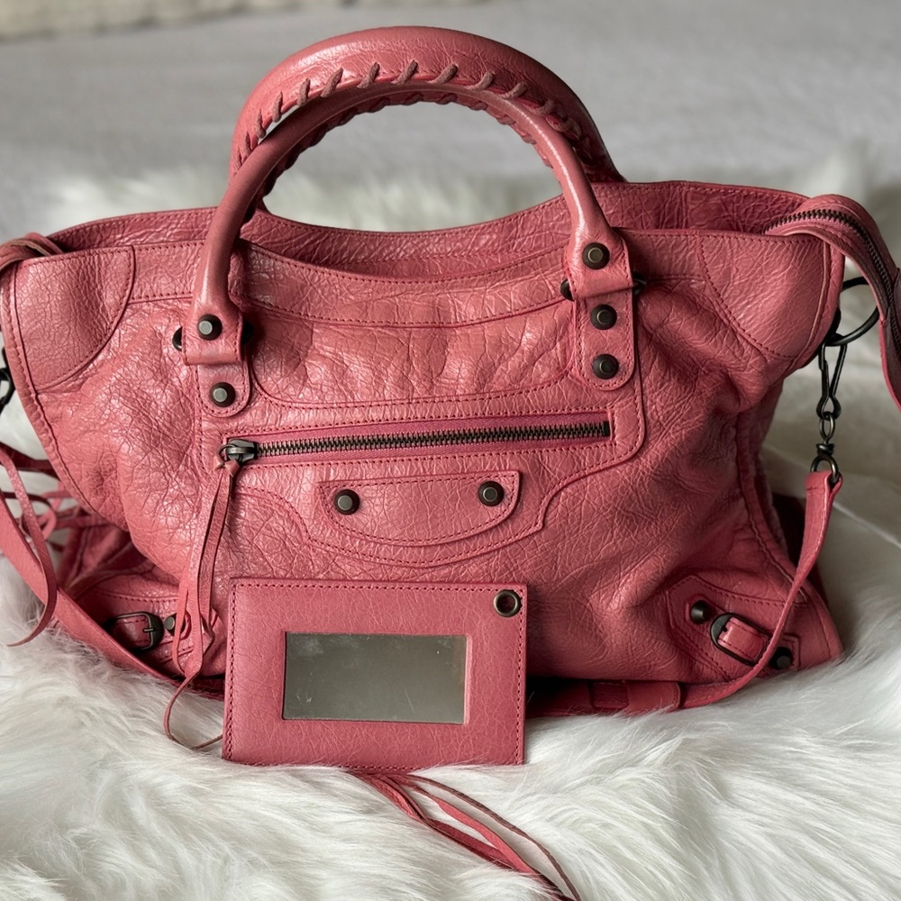 BALENCIAGA CITY BAG MOTORCYCLE BAG W/MIRROR EXCELLENT CONDITION PINK S/S 2013